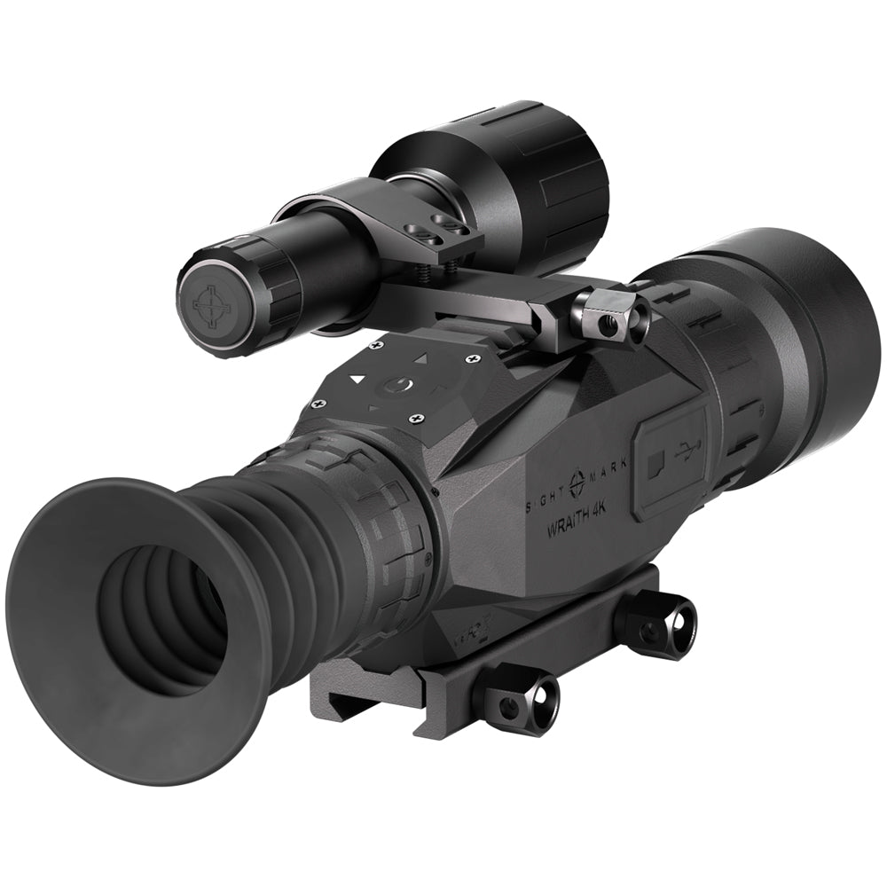 Side profile view of Wraith 4K digital riflescope showing compact design and control interface