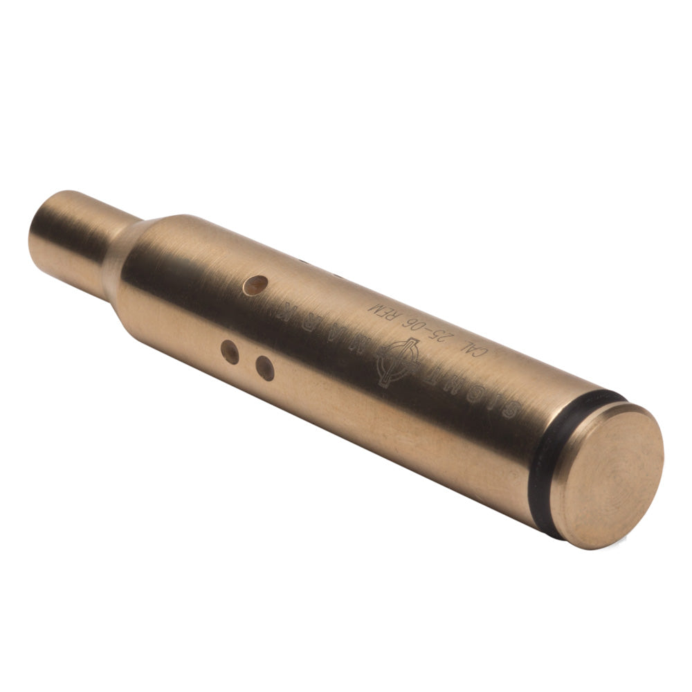 Bottom end view of Accudot boresight showing charging contacts for recharging dock