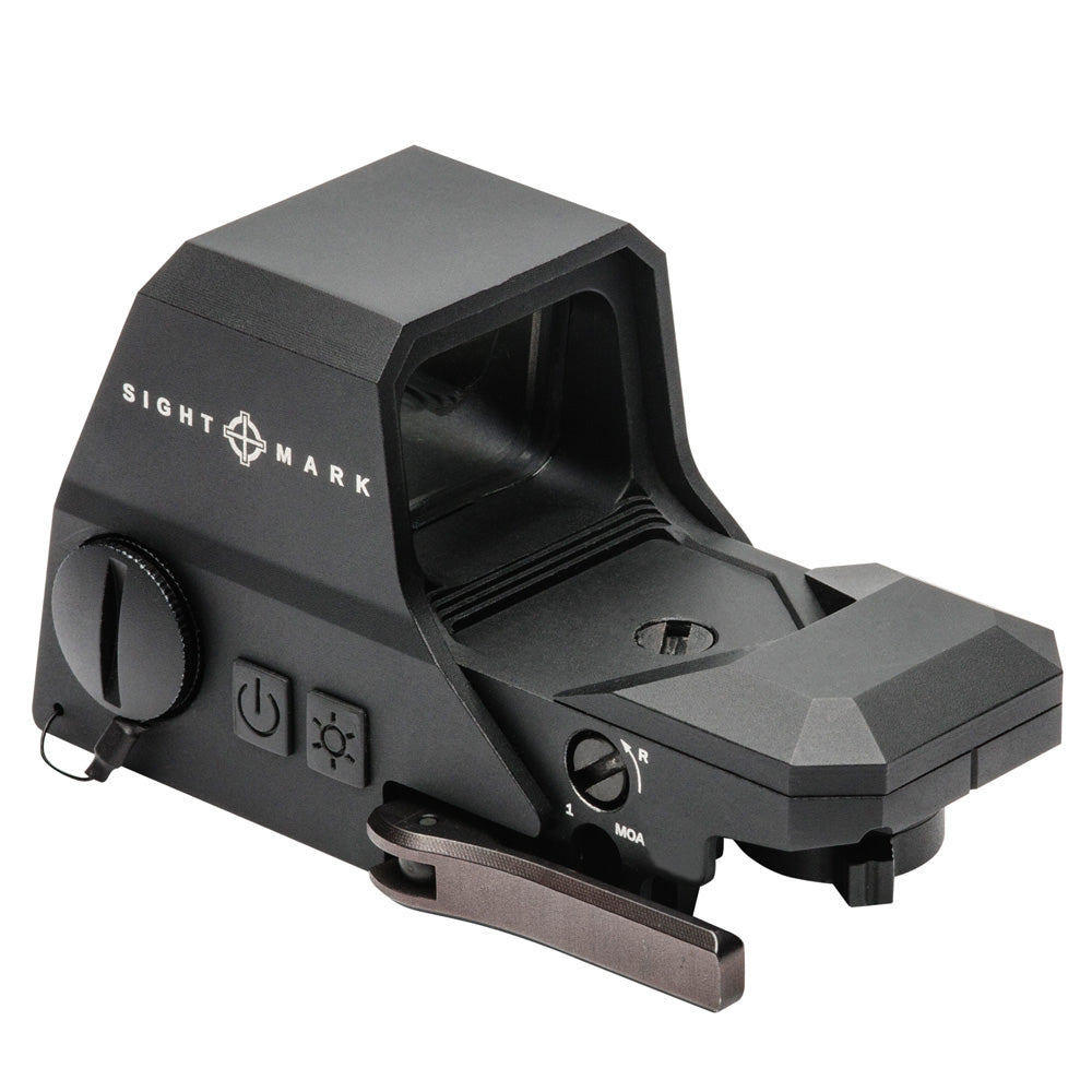 Rear view of Ultra Shot reflex sight showing windage and elevation adjustment dials